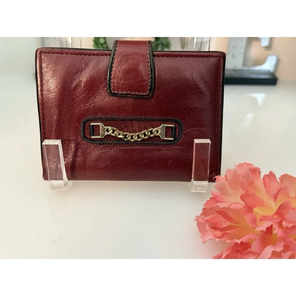 Vintage Princess Gardner‎ Burgundy Red Leather Bifold Wallet with Gold Chain GUC